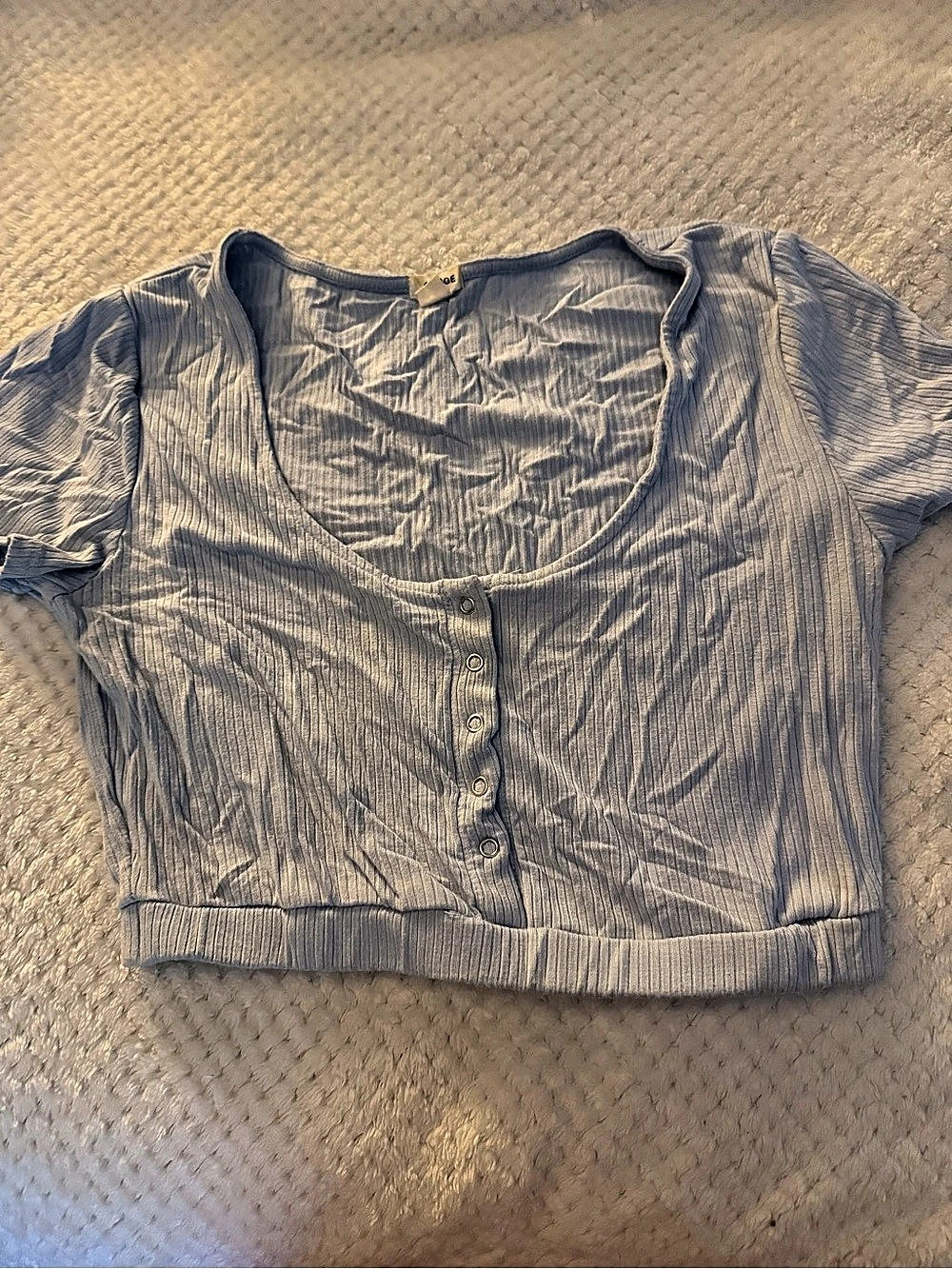 Garage Blue Striped Cropped Short Sleeve Top